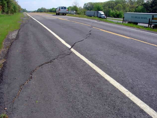 Crack in highway pavement