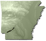 Gulf Coastal Plain in southwest Arkansas in parts of Clark, Nevada, and Hempstead Counties; Louisiana, Texas